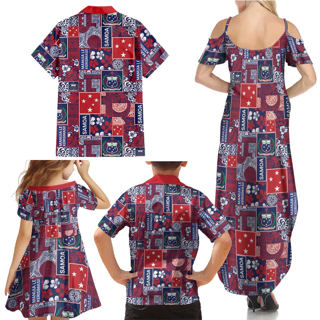 Red Samoa Manuia Le Kerisimasi Family Matching Summer Maxi Dress and Hawaiian Shirt Pacific Patchwork Xmas Vibes LT9 - Polynesian Pride
