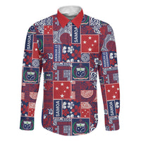 Red Samoa Manuia Le Kerisimasi Family Matching Summer Maxi Dress and Hawaiian Shirt Pacific Patchwork Xmas Vibes LT9 Dad's Shirt - Long Sleeve Red - Polynesian Pride