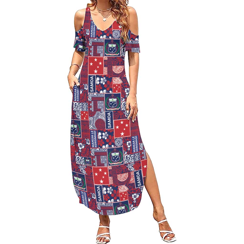 Red Samoa Manuia Le Kerisimasi Family Matching Summer Maxi Dress and Hawaiian Shirt Pacific Patchwork Xmas Vibes LT9 Mom's Dress Red - Polynesian Pride