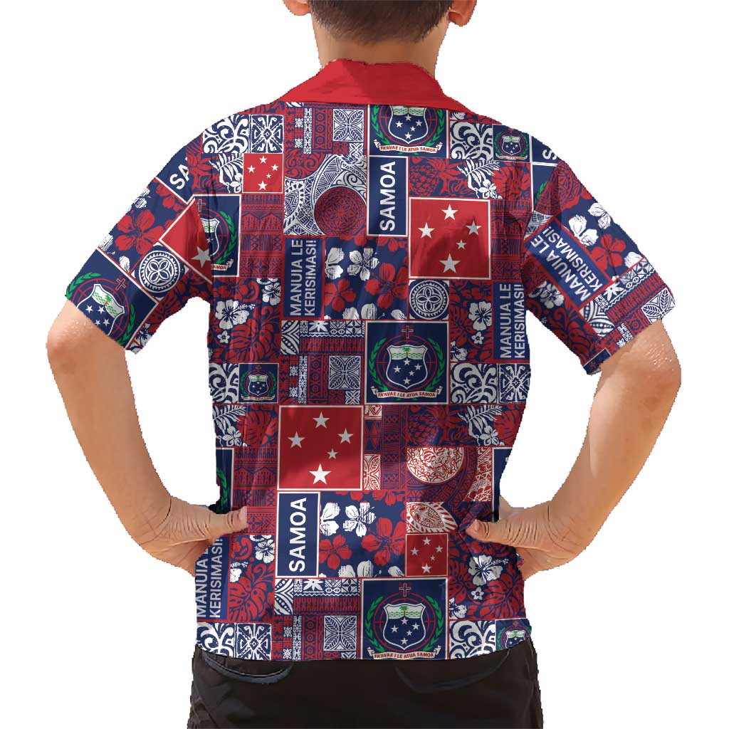 Red Samoa Manuia Le Kerisimasi Family Matching Tank Maxi Dress and Hawaiian Shirt Pacific Patchwork Xmas Vibes LT9 - Polynesian Pride