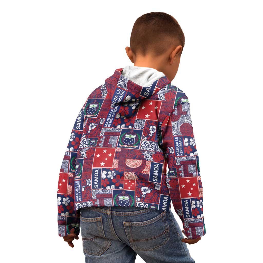 Red Samoa Manuia Le Kerisimasi Kid Hoodie Pacific Patchwork Xmas Vibes - Polynesian Pride
