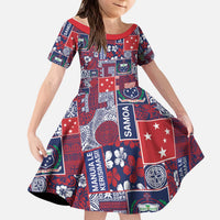 Red Samoa Manuia Le Kerisimasi Kid Short Sleeve Dress Pacific Patchwork Xmas Vibes LT9 KID Red - Polynesian Pride