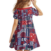 Red Samoa Manuia Le Kerisimasi Kid Short Sleeve Dress Pacific Patchwork Xmas Vibes LT9 - Polynesian Pride
