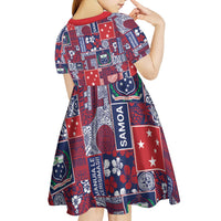 Red Samoa Manuia Le Kerisimasi Kid Short Sleeve Dress Pacific Patchwork Xmas Vibes LT9 - Polynesian Pride