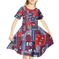 Red Samoa Manuia Le Kerisimasi Kid Short Sleeve Dress Pacific Patchwork Xmas Vibes LT9 - Polynesian Pride
