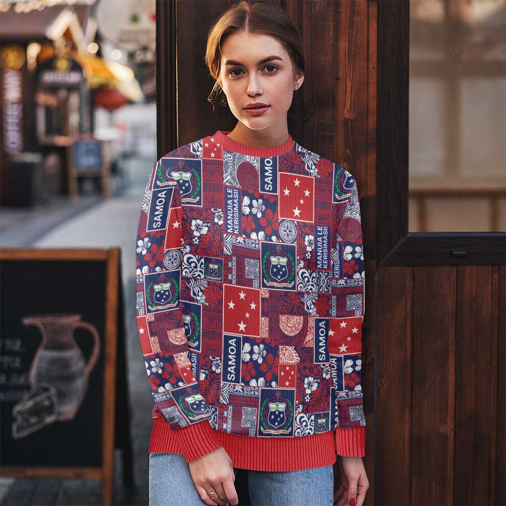 Red Samoa Manuia Le Kerisimasi Ugly Christmas Sweater Pacific Patchwork Xmas Vibes - Polynesian Pride