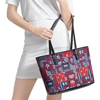 Red Samoa Manuia Le Kerisimasi Leather Tote Bag Pacific Patchwork Xmas Vibes - Polynesian Pride