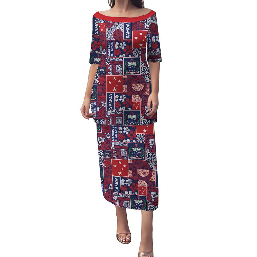 Red Samoa Manuia Le Kerisimasi Puletasi Pacific Patchwork Xmas Vibes - Polynesian Pride