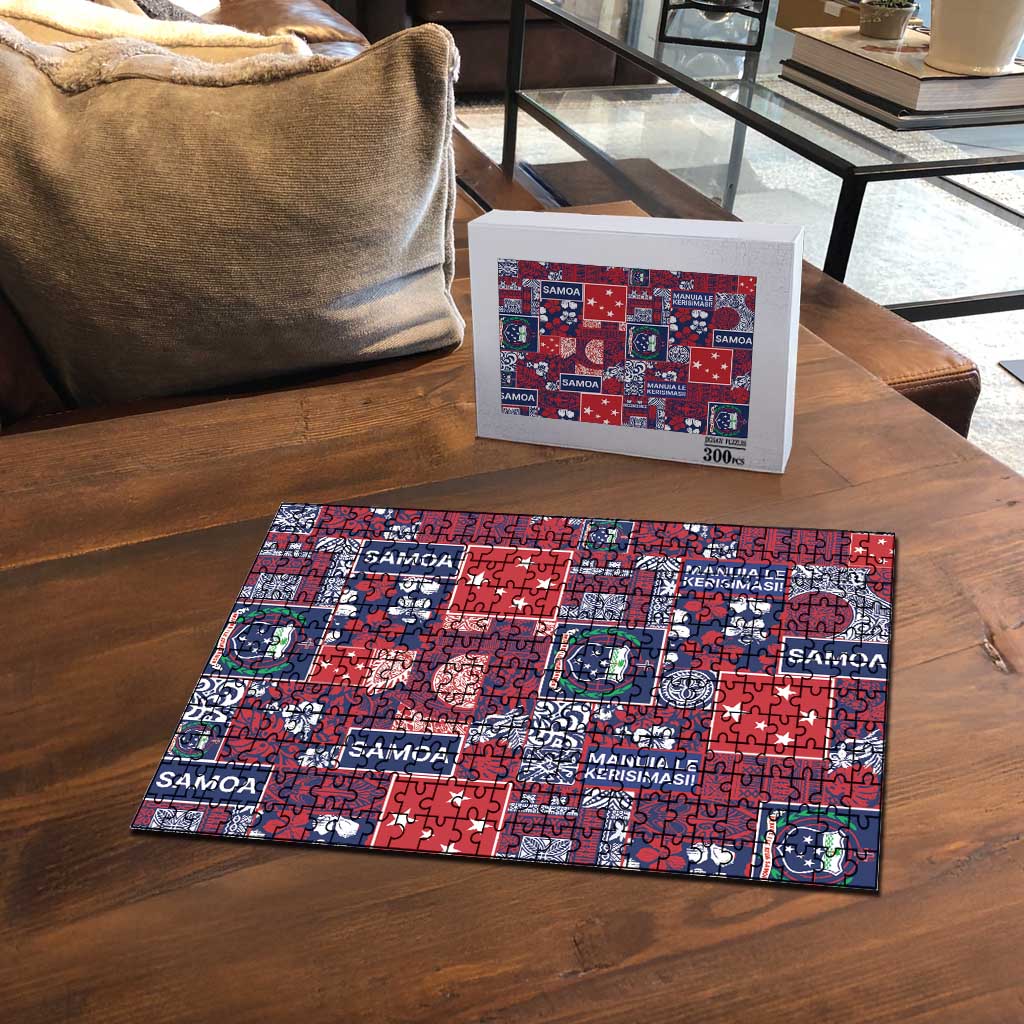 Red Samoa Manuia Le Kerisimasi Puzzle Pacific Patchwork Xmas Vibes - Polynesian Pride