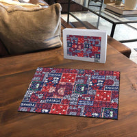 Red Samoa Manuia Le Kerisimasi Puzzle Pacific Patchwork Xmas Vibes - Polynesian Pride