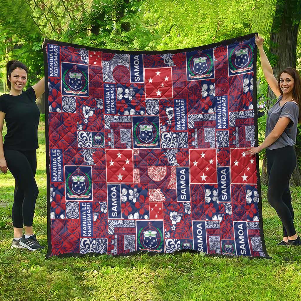 Red Samoa Manuia Le Kerisimasi Quilt Pacific Patchwork Xmas Vibes - Polynesian Pride