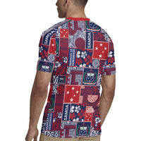 Red Samoa Manuia Le Kerisimasi Rugby Jersey Pacific Patchwork Xmas Vibes - Polynesian Pride