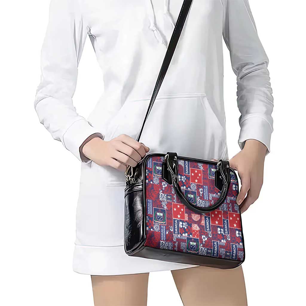 Red Samoa Manuia Le Kerisimasi Shoulder Handbag Pacific Patchwork Xmas Vibes - Polynesian Pride