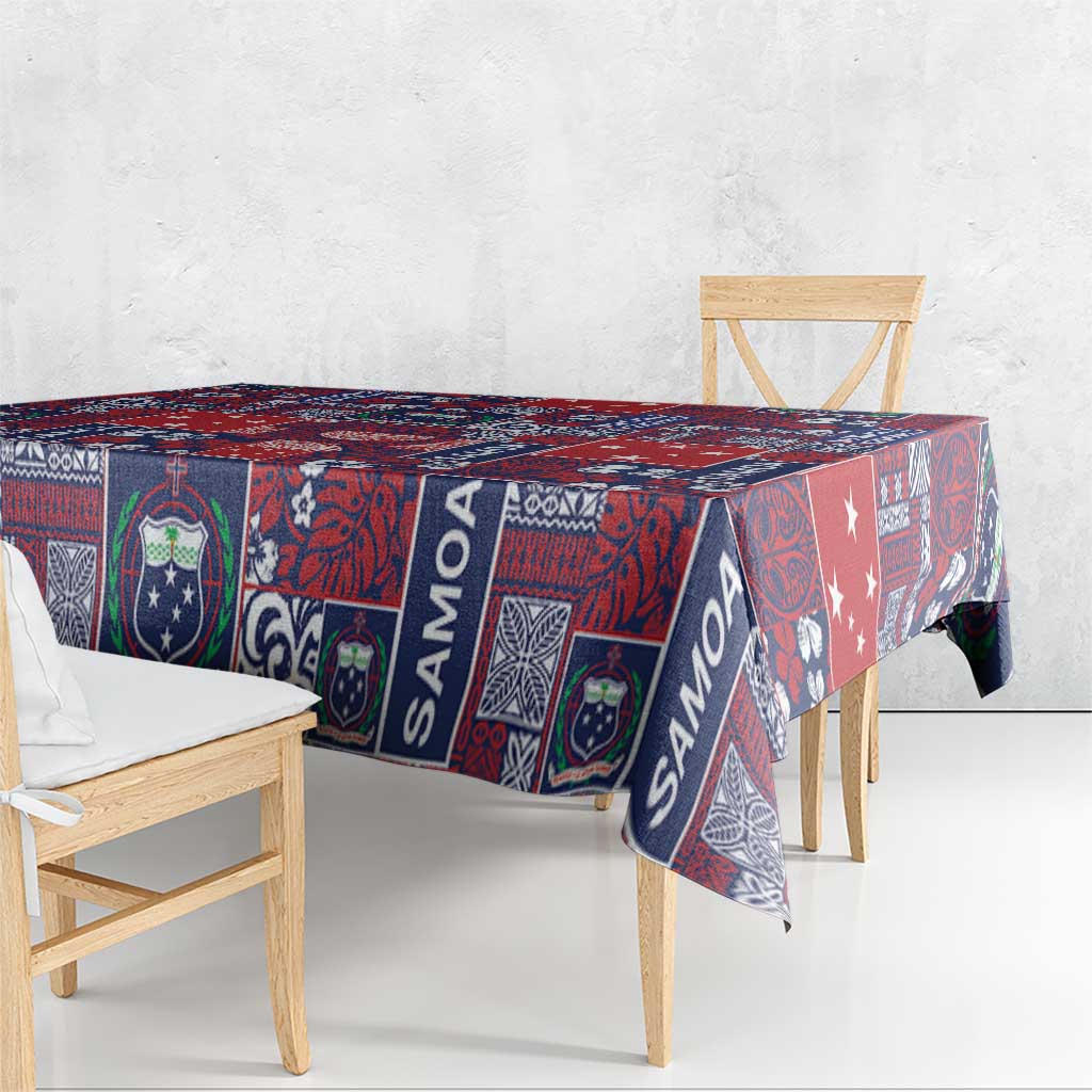 Red Samoa Manuia Le Kerisimasi Tablecloth Pacific Patchwork Xmas Vibes - Polynesian Pride