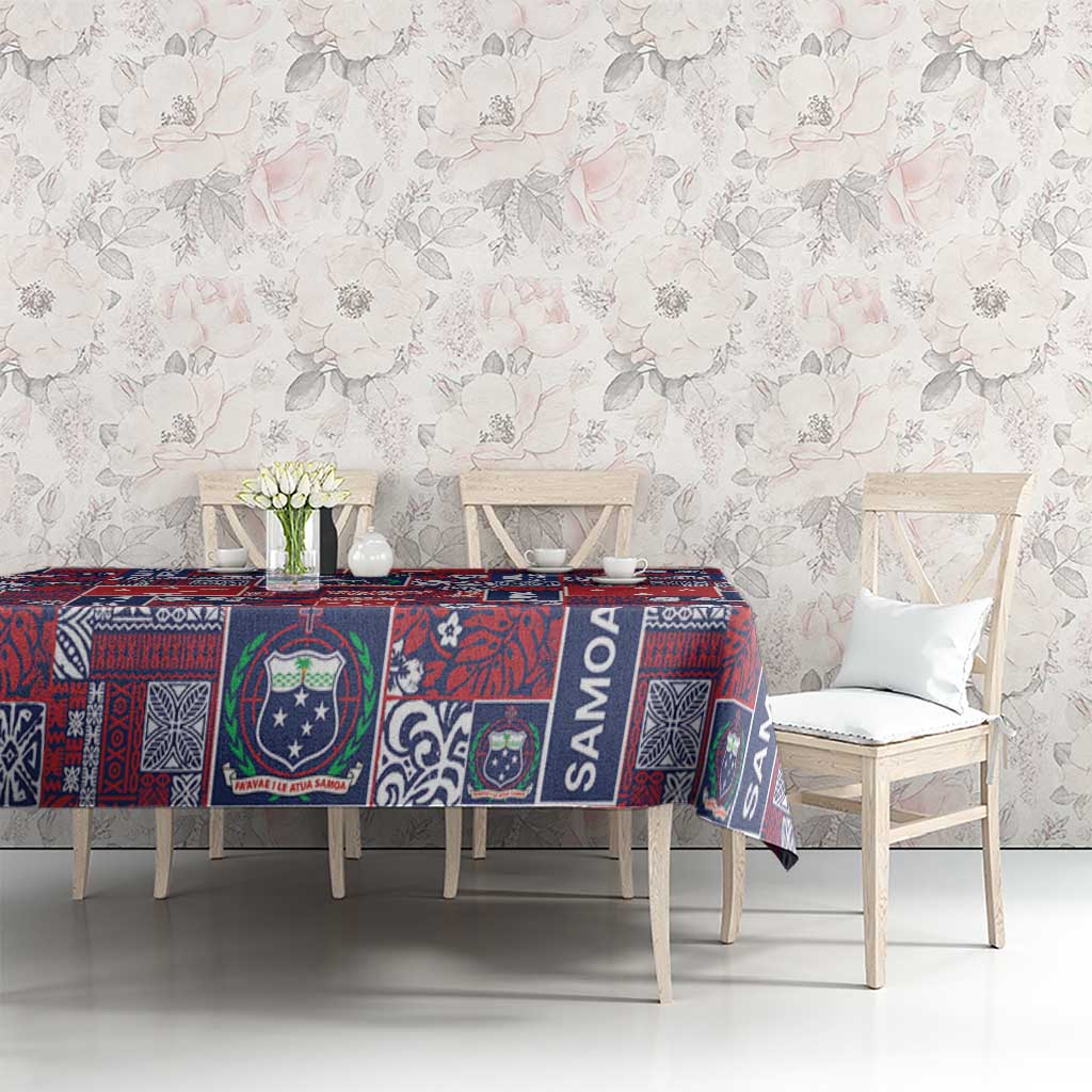 Red Samoa Manuia Le Kerisimasi Tablecloth Pacific Patchwork Xmas Vibes - Polynesian Pride