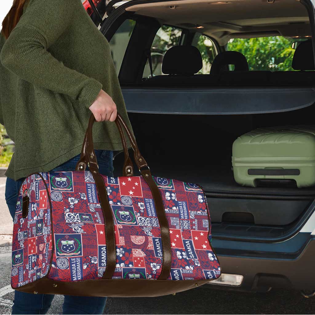 Red Samoa Manuia Le Kerisimasi Travel Bag Pacific Patchwork Xmas Vibes - Polynesian Pride