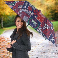 Red Samoa Manuia Le Kerisimasi Umbrella Pacific Patchwork Xmas Vibes - Polynesian Pride