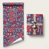 Red Samoa Manuia Le Kerisimasi Wrapping Paper Pacific Patchwork Xmas Vibes - Polynesian Pride
