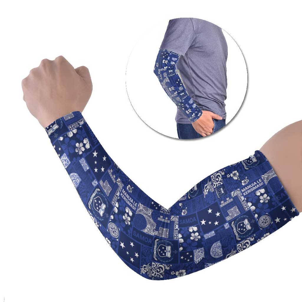 Blue Samoa Manuia Le Kerisimasi Arm Sleeves Pacific Patchwork Xmas Vibes - Polynesian Pride