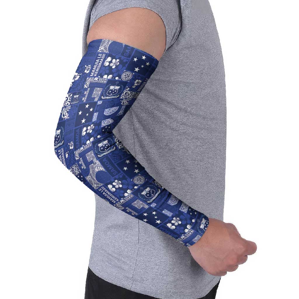 Blue Samoa Manuia Le Kerisimasi Arm Sleeves Pacific Patchwork Xmas Vibes - Polynesian Pride
