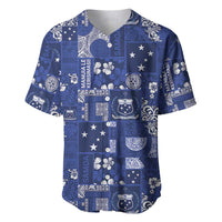 Blue Samoa Manuia Le Kerisimasi Baseball Jersey Pacific Patchwork Xmas Vibes - Polynesian Pride