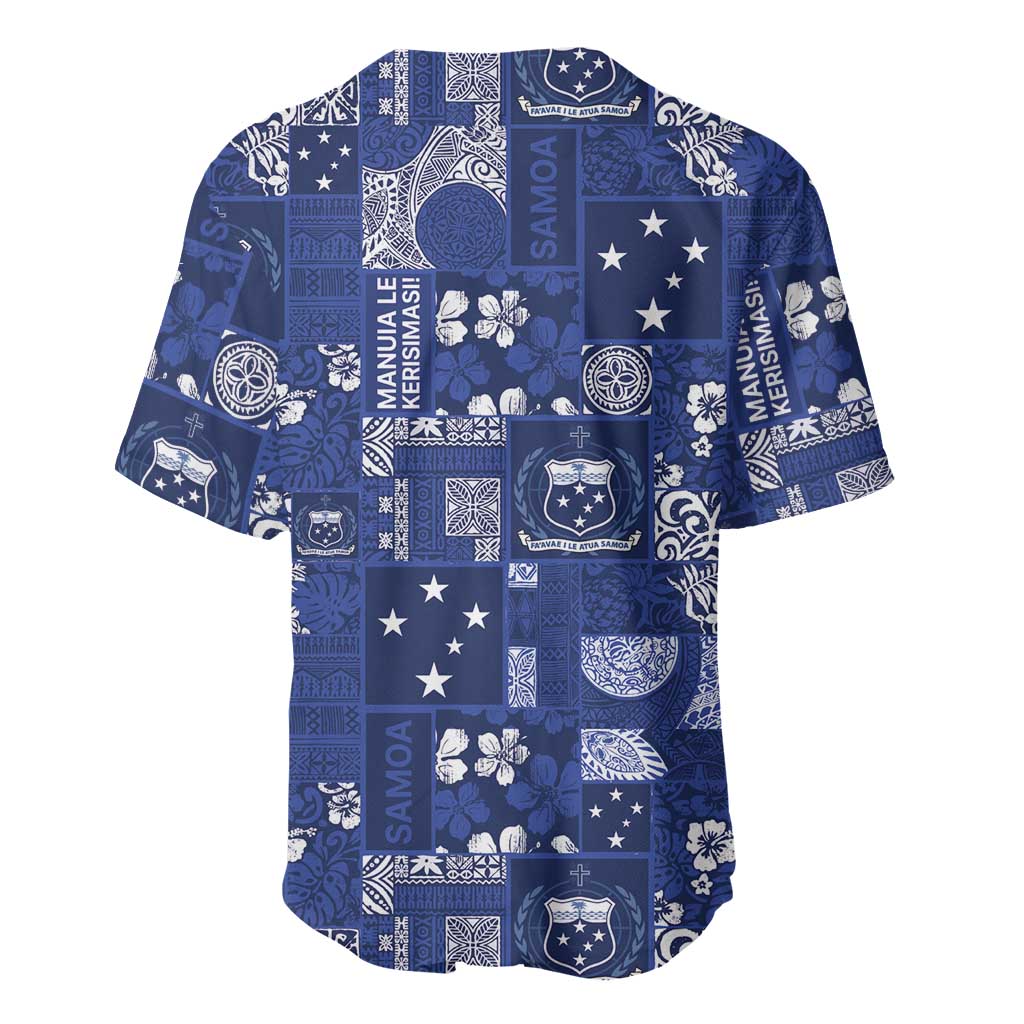 Blue Samoa Manuia Le Kerisimasi Baseball Jersey Pacific Patchwork Xmas Vibes - Polynesian Pride