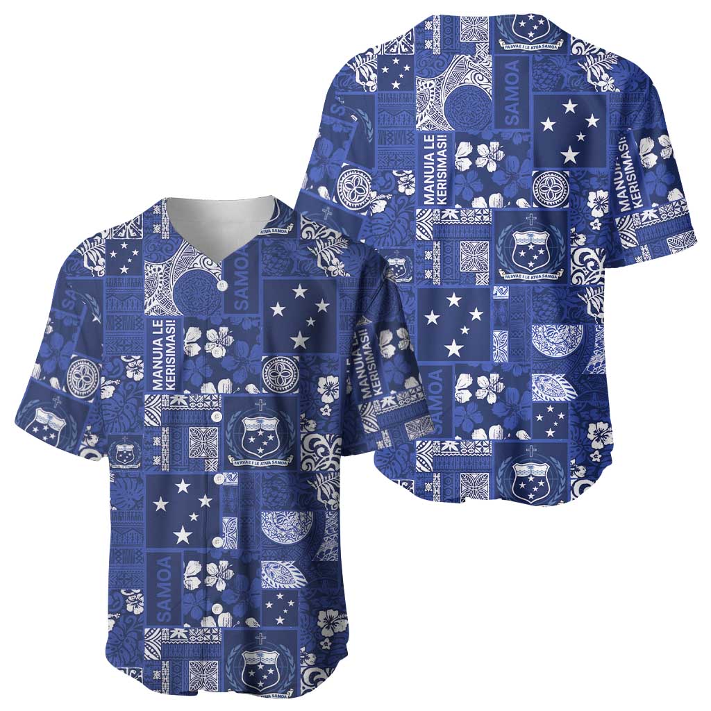 Blue Samoa Manuia Le Kerisimasi Baseball Jersey Pacific Patchwork Xmas Vibes - Polynesian Pride