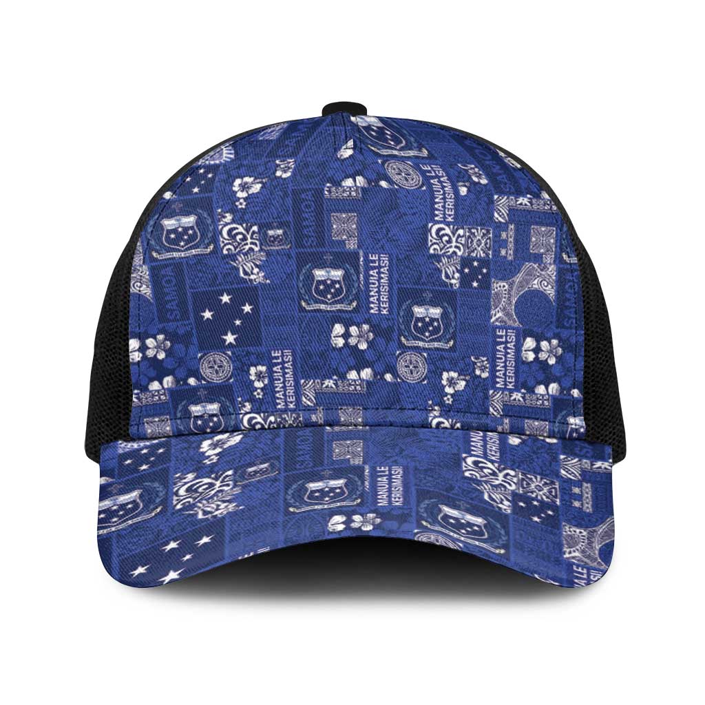 Blue Samoa Manuia Le Kerisimasi Baseball Net Cap Pacific Patchwork Xmas Vibes - Polynesian Pride