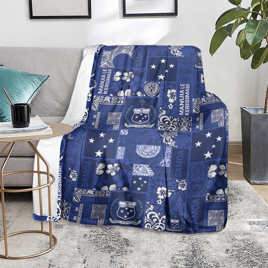 Blue Samoa Manuia Le Kerisimasi Blanket Pacific Patchwork Xmas Vibes - Polynesian Pride
