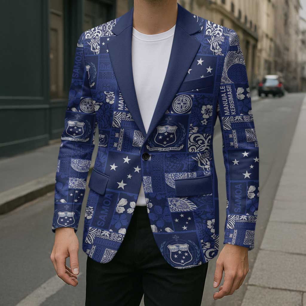 Blue Samoa Manuia Le Kerisimasi Blazer Pacific Patchwork Xmas Vibes - Polynesian Pride