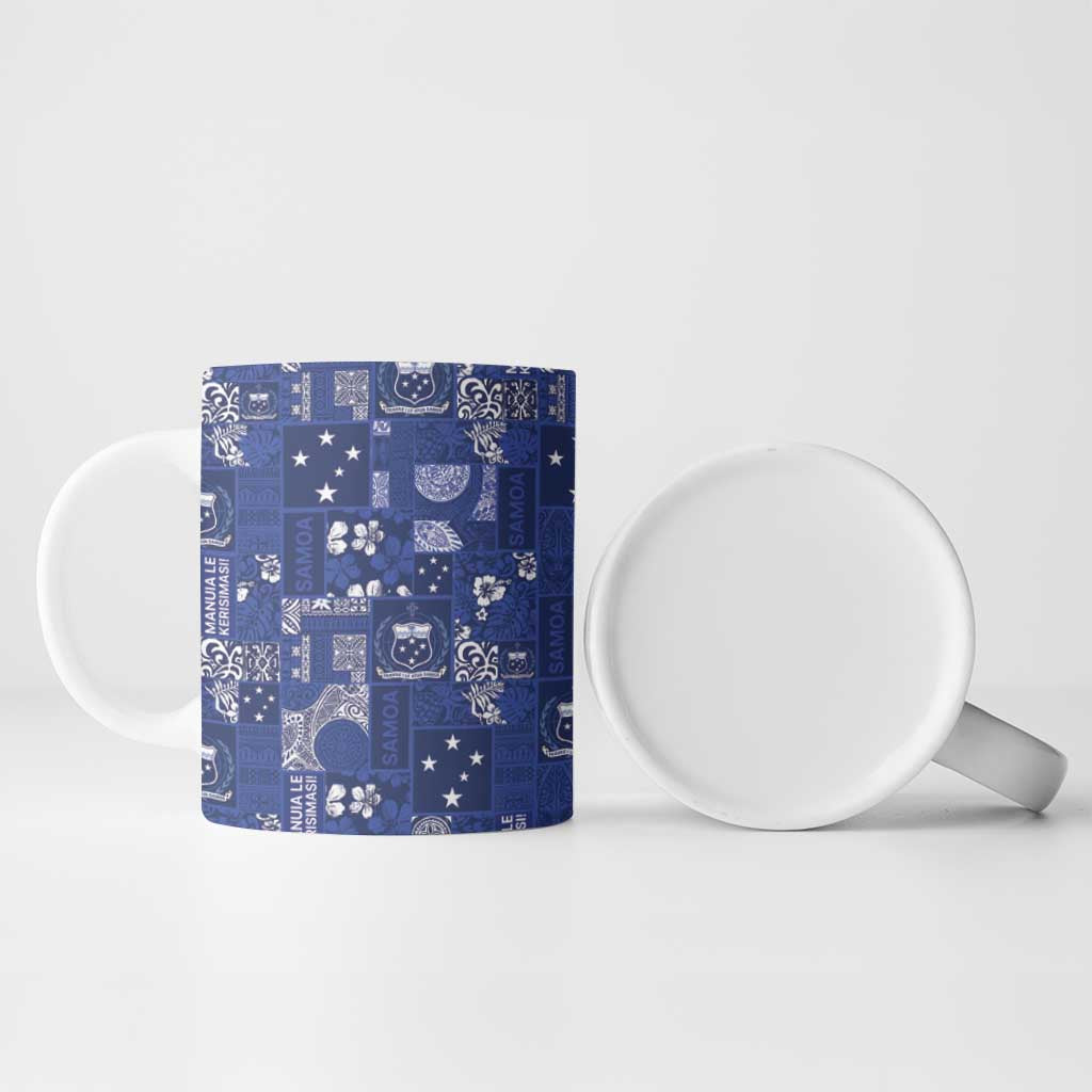 Blue Samoa Manuia Le Kerisimasi Ceramic Mug Pacific Patchwork Xmas Vibes - Polynesian Pride