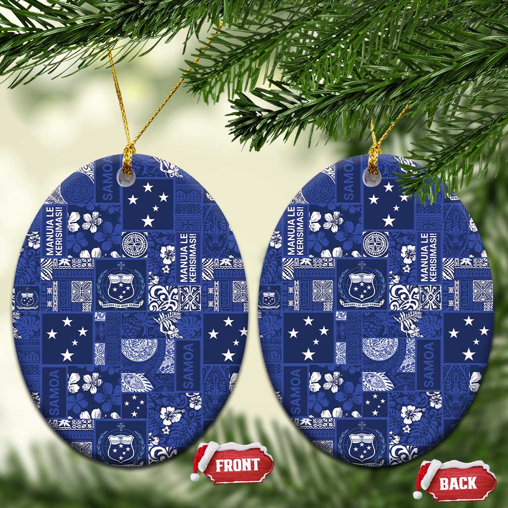 Blue Samoa Manuia Le Kerisimasi Ceramic Ornament Pacific Patchwork Xmas Vibes - Polynesian Pride
