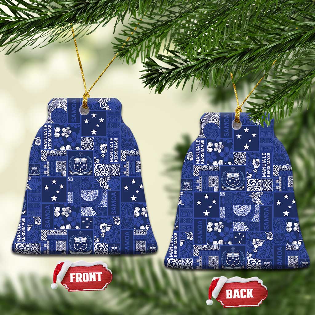 Blue Samoa Manuia Le Kerisimasi Ceramic Ornament Pacific Patchwork Xmas Vibes - Polynesian Pride