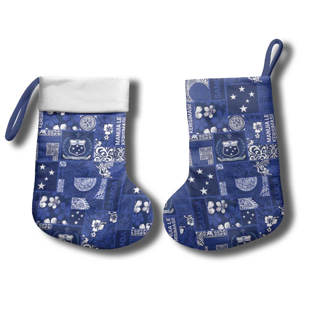 Blue Samoa Manuia Le Kerisimasi Christmas Stocking Pacific Patchwork Xmas Vibes - Polynesian Pride