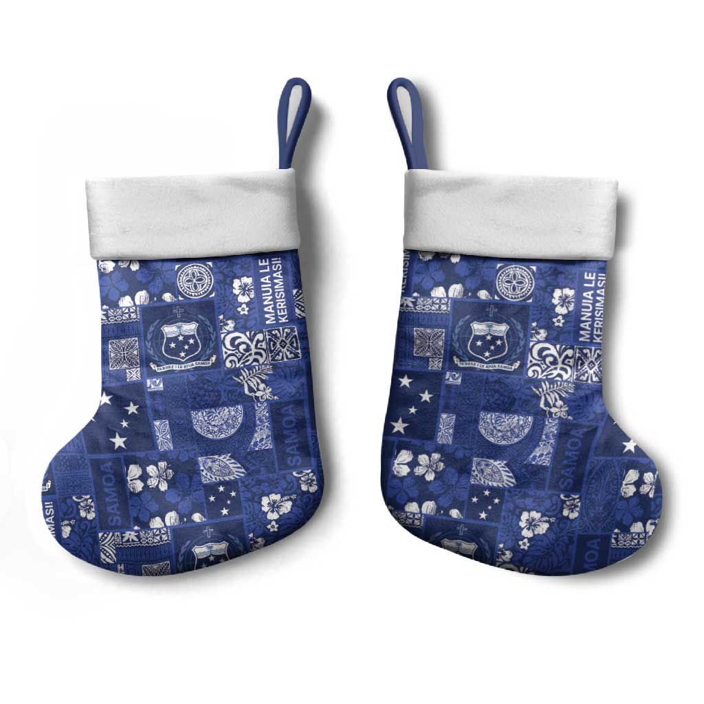 Blue Samoa Manuia Le Kerisimasi Christmas Stocking Pacific Patchwork Xmas Vibes - Polynesian Pride