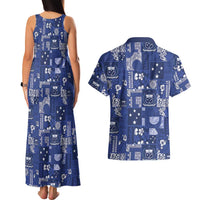 Blue Samoa Manuia Le Kerisimasi Couples Matching Tank Maxi Dress and Hawaiian Shirt Pacific Patchwork Xmas Vibes - Polynesian Pride