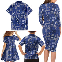 Blue Samoa Manuia Le Kerisimasi Family Matching Long Sleeve Bodycon Dress and Hawaiian Shirt Pacific Patchwork Xmas Vibes LT9 - Polynesian Pride