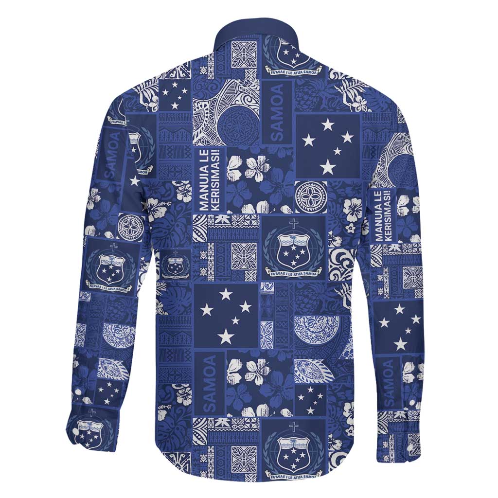 Blue Samoa Manuia Le Kerisimasi Family Matching Long Sleeve Bodycon Dress and Hawaiian Shirt Pacific Patchwork Xmas Vibes LT9 - Polynesian Pride