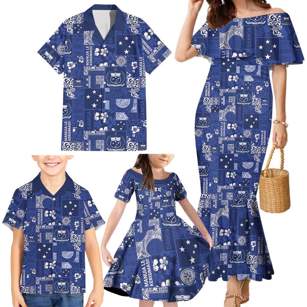 Blue Samoa Manuia Le Kerisimasi Family Matching Mermaid Dress and Hawaiian Shirt Pacific Patchwork Xmas Vibes LT9 - Polynesian Pride