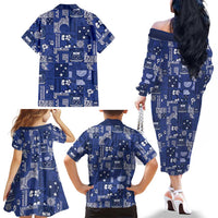 Blue Samoa Manuia Le Kerisimasi Family Matching Off The Shoulder Long Sleeve Dress and Hawaiian Shirt Pacific Patchwork Xmas Vibes LT9 - Polynesian Pride
