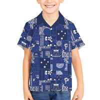 Blue Samoa Manuia Le Kerisimasi Family Matching Off Shoulder Maxi Dress and Hawaiian Shirt Pacific Patchwork Xmas Vibes LT9 Son's Shirt Blue - Polynesian Pride