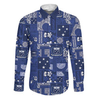 Blue Samoa Manuia Le Kerisimasi Family Matching Short Sleeve Bodycon Dress and Hawaiian Shirt Pacific Patchwork Xmas Vibes LT9 Dad's Shirt - Long Sleeve Blue - Polynesian Pride