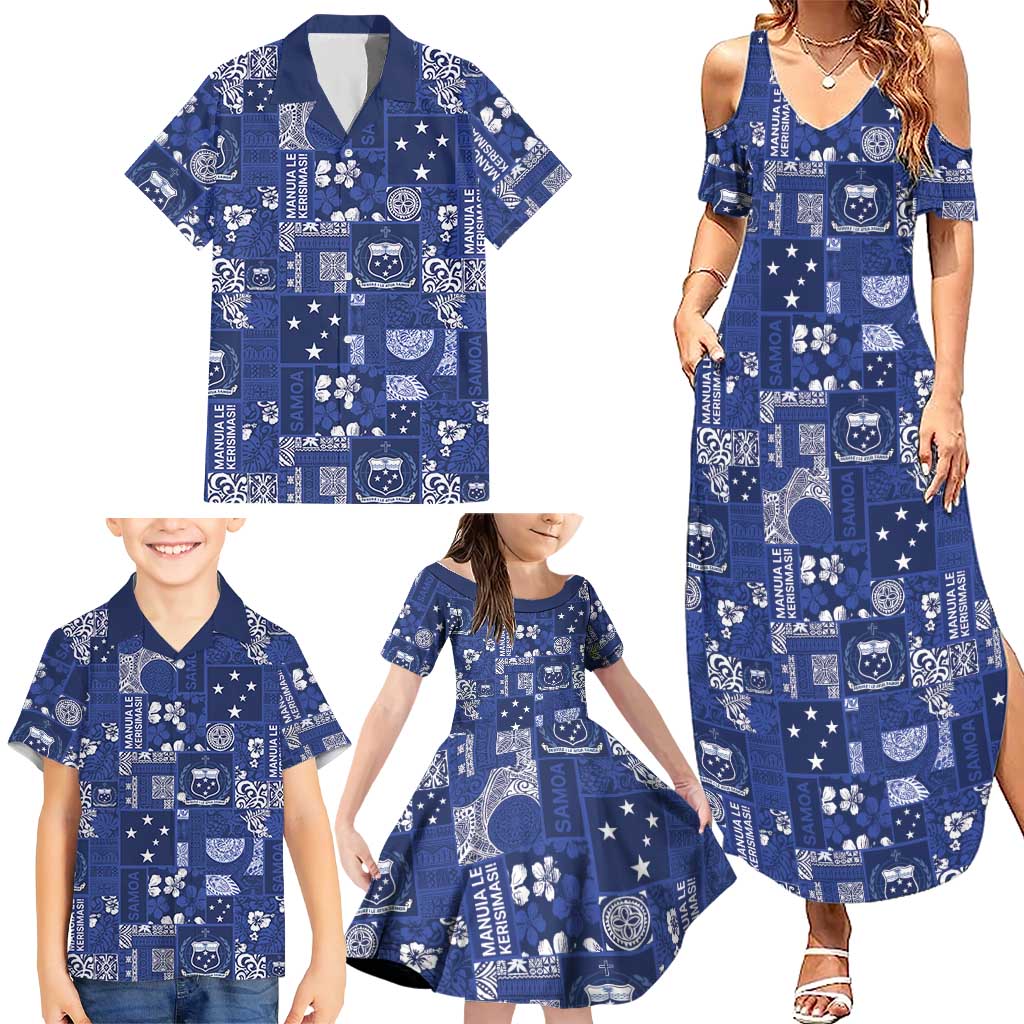 Blue Samoa Manuia Le Kerisimasi Family Matching Summer Maxi Dress and Hawaiian Shirt Pacific Patchwork Xmas Vibes LT9 - Polynesian Pride