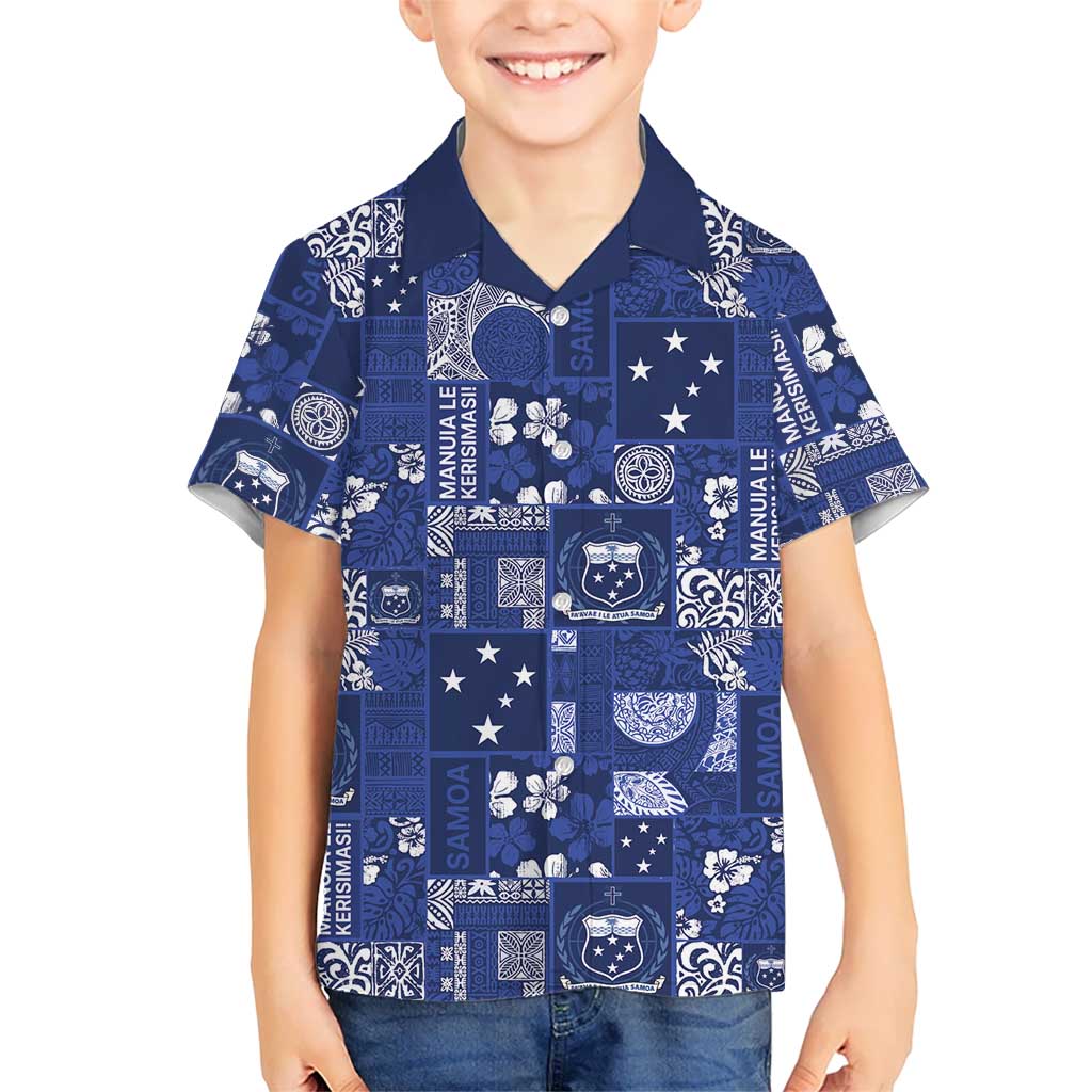 Blue Samoa Manuia Le Kerisimasi Family Matching Summer Maxi Dress and Hawaiian Shirt Pacific Patchwork Xmas Vibes LT9 Son's Shirt Blue - Polynesian Pride