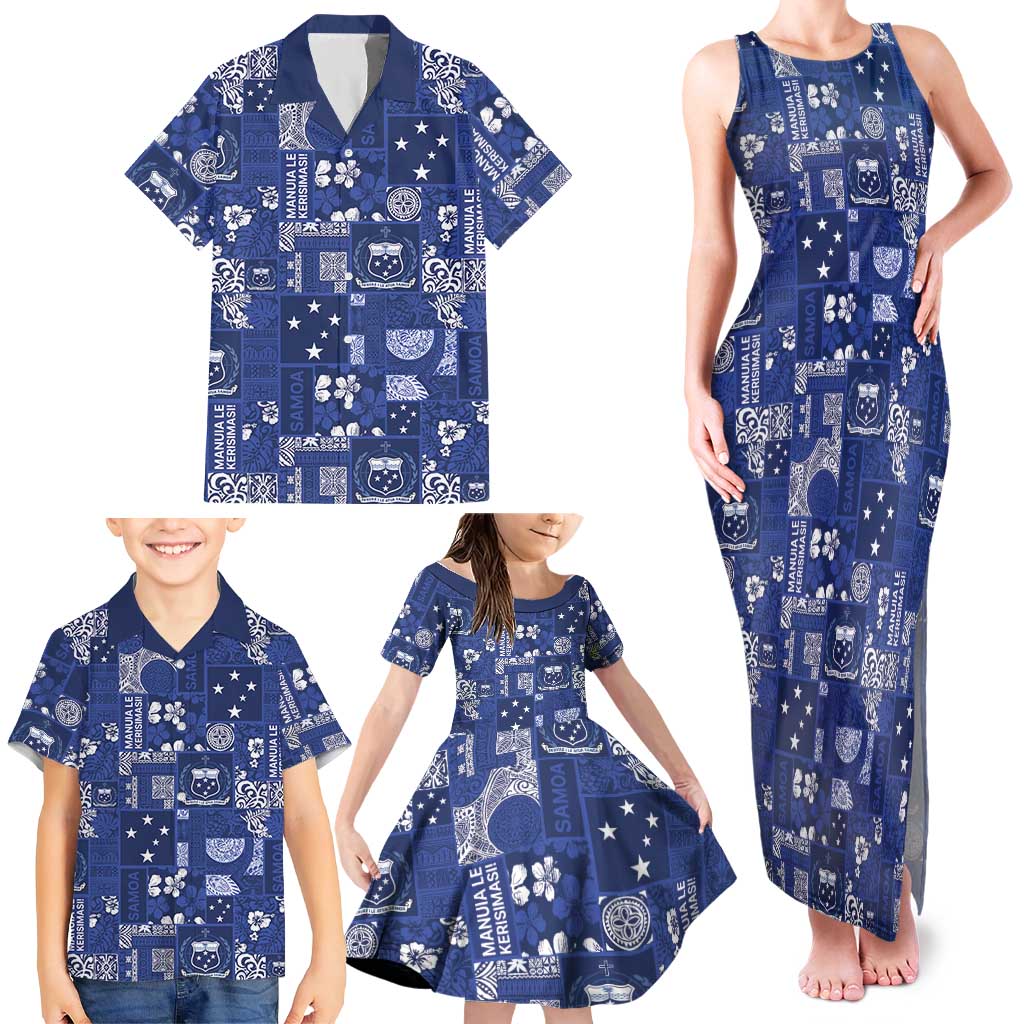 Blue Samoa Manuia Le Kerisimasi Family Matching Tank Maxi Dress and Hawaiian Shirt Pacific Patchwork Xmas Vibes LT9 - Polynesian Pride