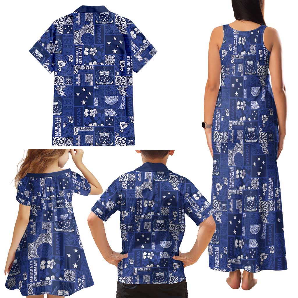 Blue Samoa Manuia Le Kerisimasi Family Matching Tank Maxi Dress and Hawaiian Shirt Pacific Patchwork Xmas Vibes LT9 - Polynesian Pride