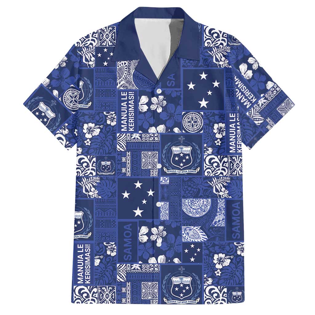 Blue Samoa Manuia Le Kerisimasi Hawaiian Shirt Pacific Patchwork Xmas Vibes LT9 Blue - Polynesian Pride