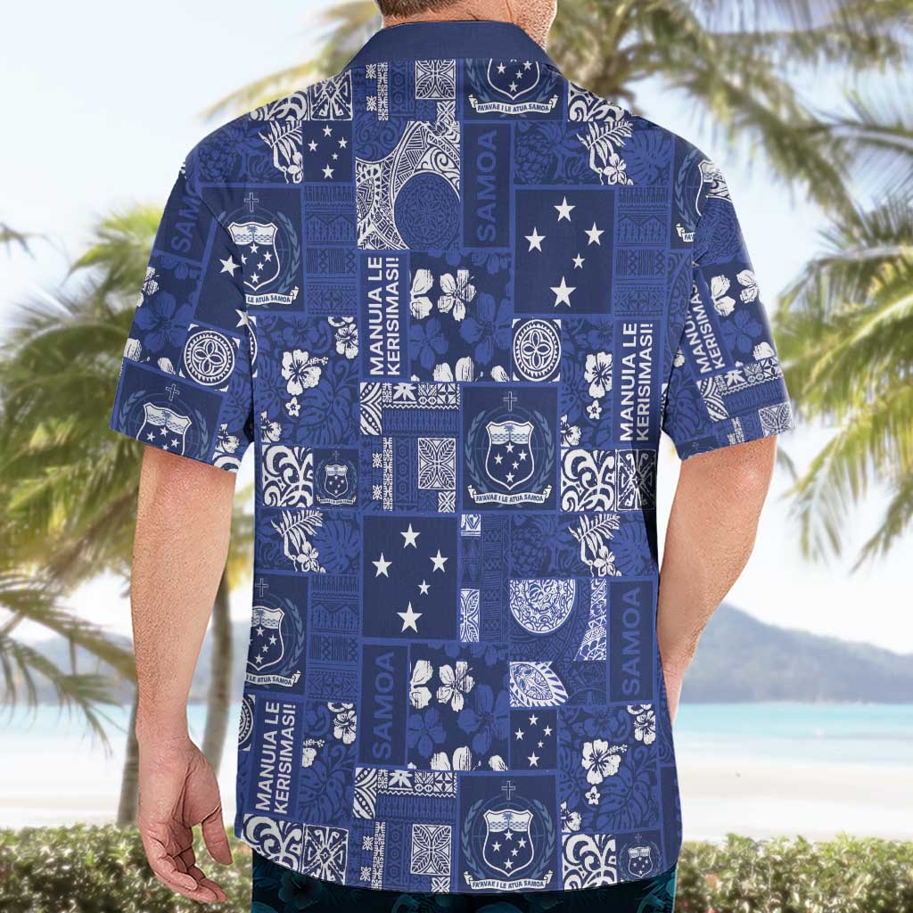 Blue Samoa Manuia Le Kerisimasi Hawaiian Shirt Pacific Patchwork Xmas Vibes LT9 - Polynesian Pride