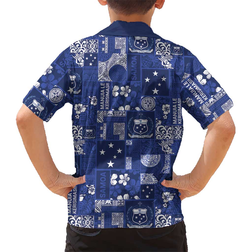 Blue Samoa Manuia Le Kerisimasi Hawaiian Shirt Pacific Patchwork Xmas Vibes LT9 - Polynesian Pride