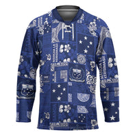 Blue Samoa Manuia Le Kerisimasi Hockey Jersey Pacific Patchwork Xmas Vibes - Polynesian Pride